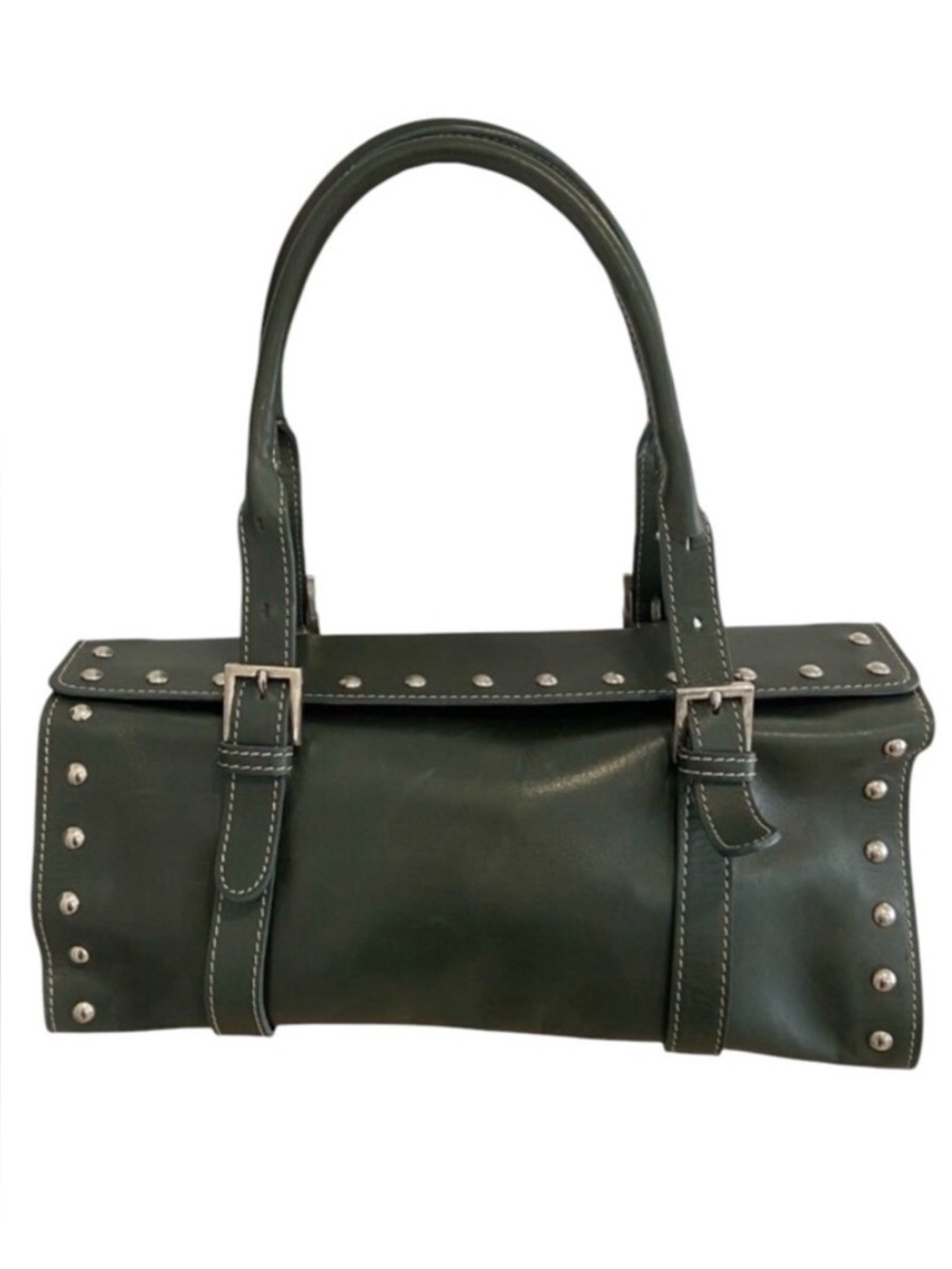Claudia Firenze Genuine Leather Green Studded Handbag Buckle Straps snap closure